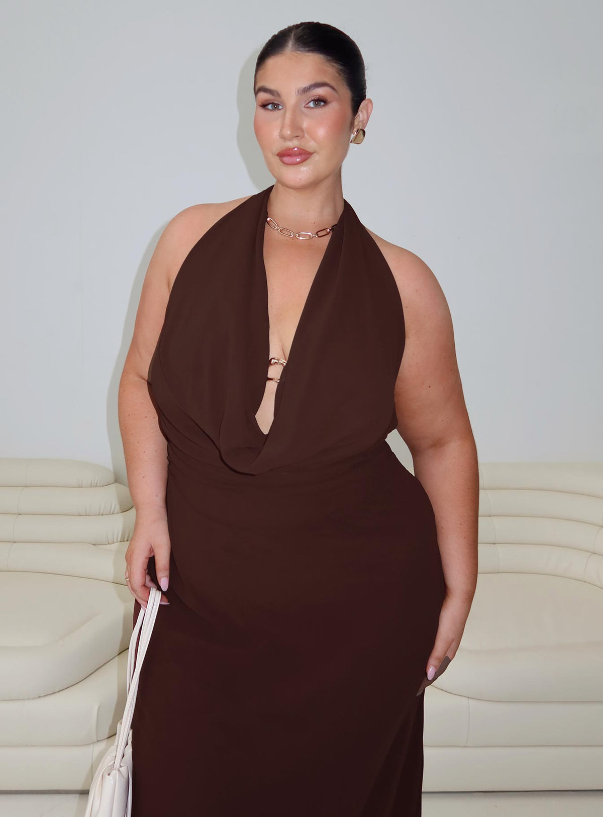 Alejandria Cowl Neck Maxi Dress Chocolate Curve