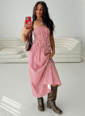 Human Nature Strapless Maxi Dress Red Check
