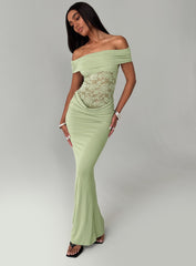 Gwendolen Off The Shoulder Maxi Dress Green
