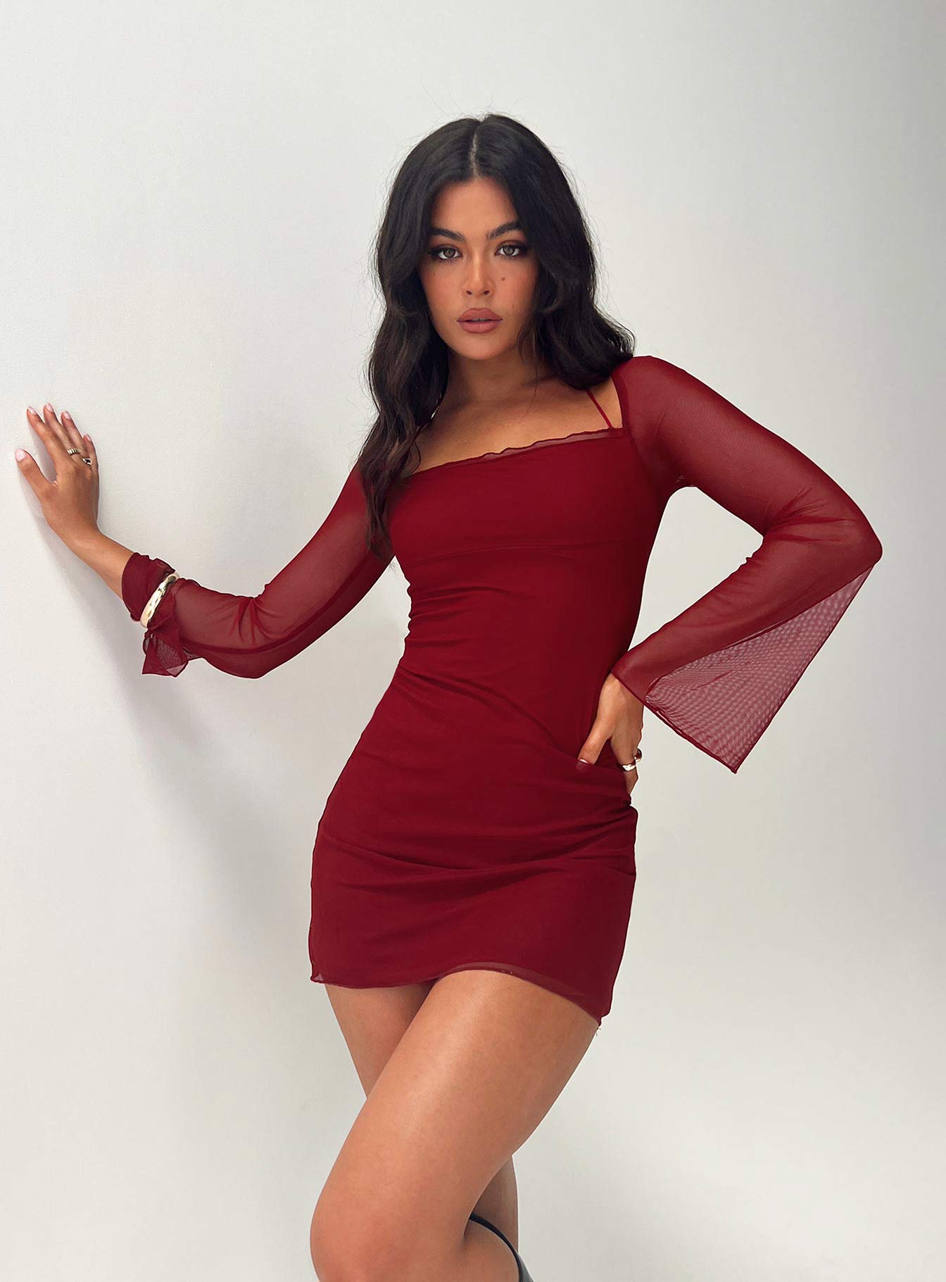 Bilbao Long Sleeve Mini Dress Burgundy