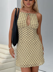 Beesting Mini Dress Yellow / Brown Plaid