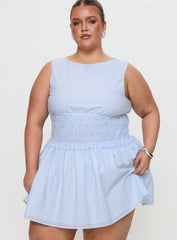 Yennifer Shirred Mini Dress Blue / White Curve
