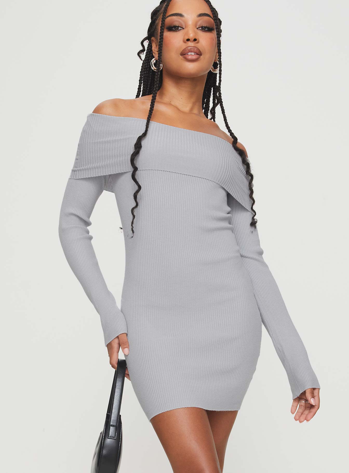 Phylis Off The Shoulder Mini Dress Light Grey