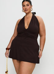 Rafelle Halter Mini Dress Brown Curve