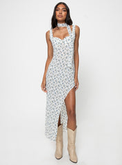 Fairley Asymmetric Midi Dress White / Blue Floral
