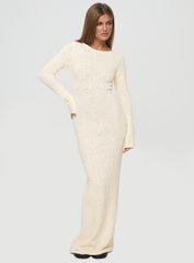 Cosy Up Long Sleeve Boucle Maxi Dress Cream