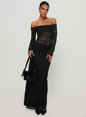 Pinot Grigio Long Sleeve Lace Maxi Dress Black
