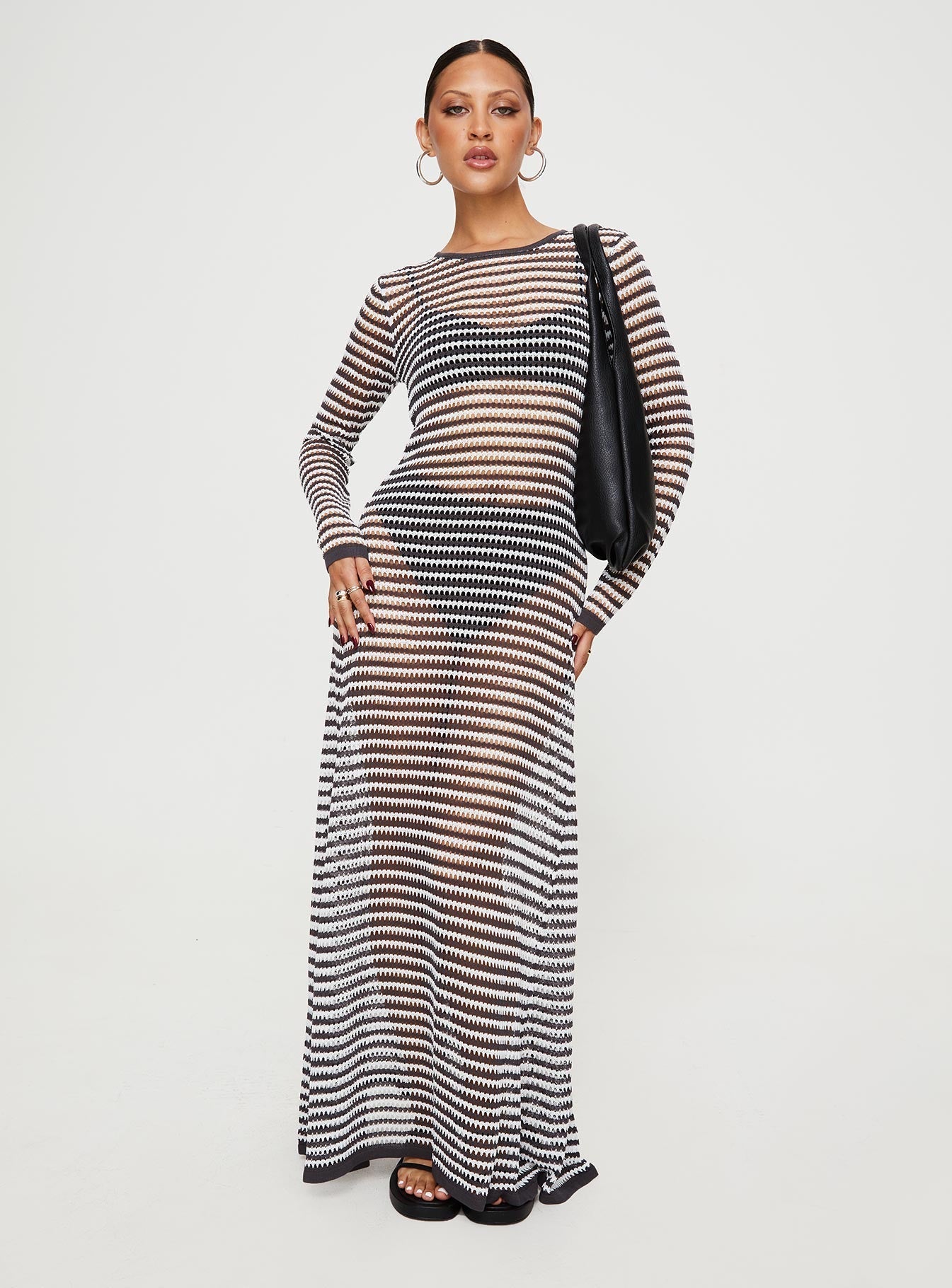 Ikaris Long Sleeve Maxi Dress Grey / White