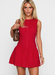 Simply Divine Button Up Playsuit Red