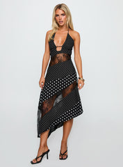 Down With Love Asymmetrical Midi Dress Black / White Polka