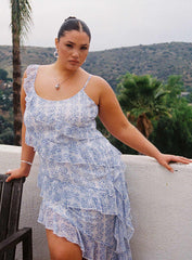 Oceanica Frill Midi Dress Blue Curve