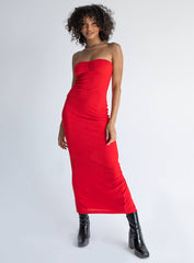 Charm Strapless Midi Dress Red