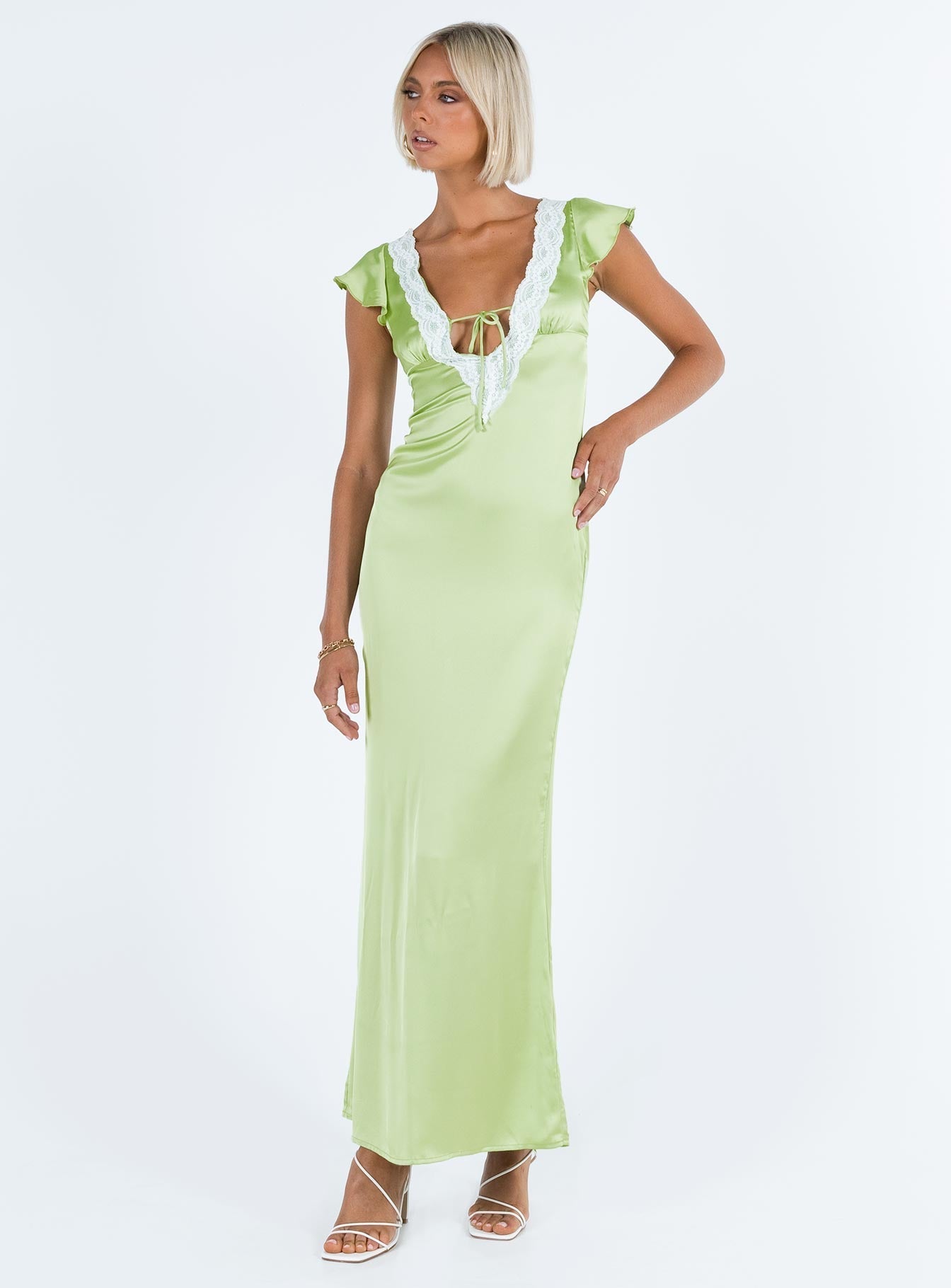Armas Lace Trim Maxi Dress Green
