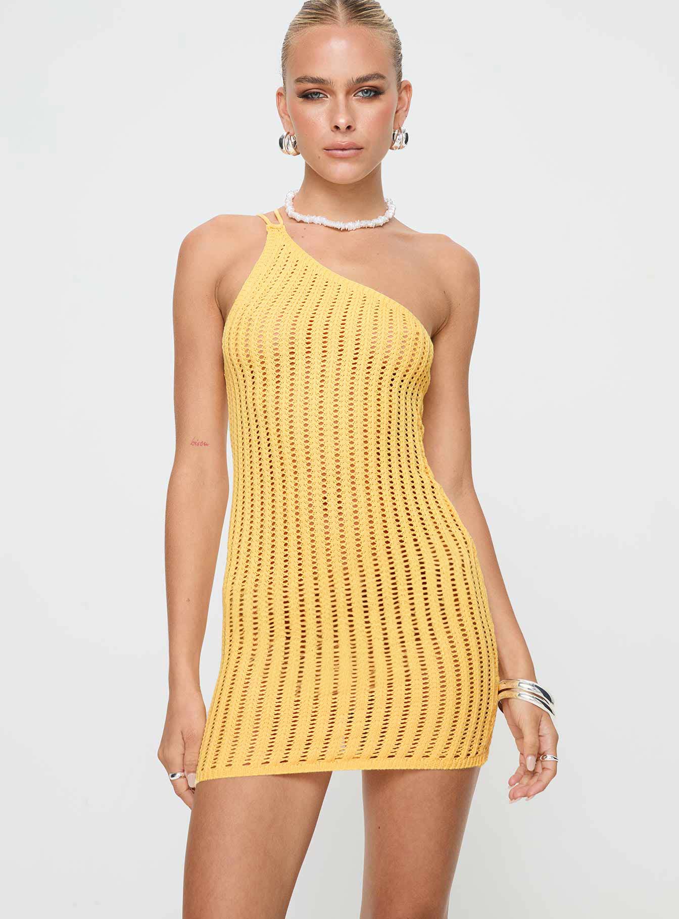 Voyage Crochet Mini Dress Yellow