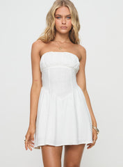 Slow Dance Linen Blend Mini Dress White