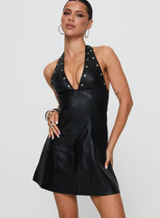 Hit Different Faux Leather Mini Dress Black