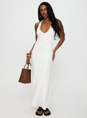 Salone Linen Halter Maxi Dress White