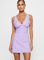 Florien Broderie Mini Dress Lilac / Lemon