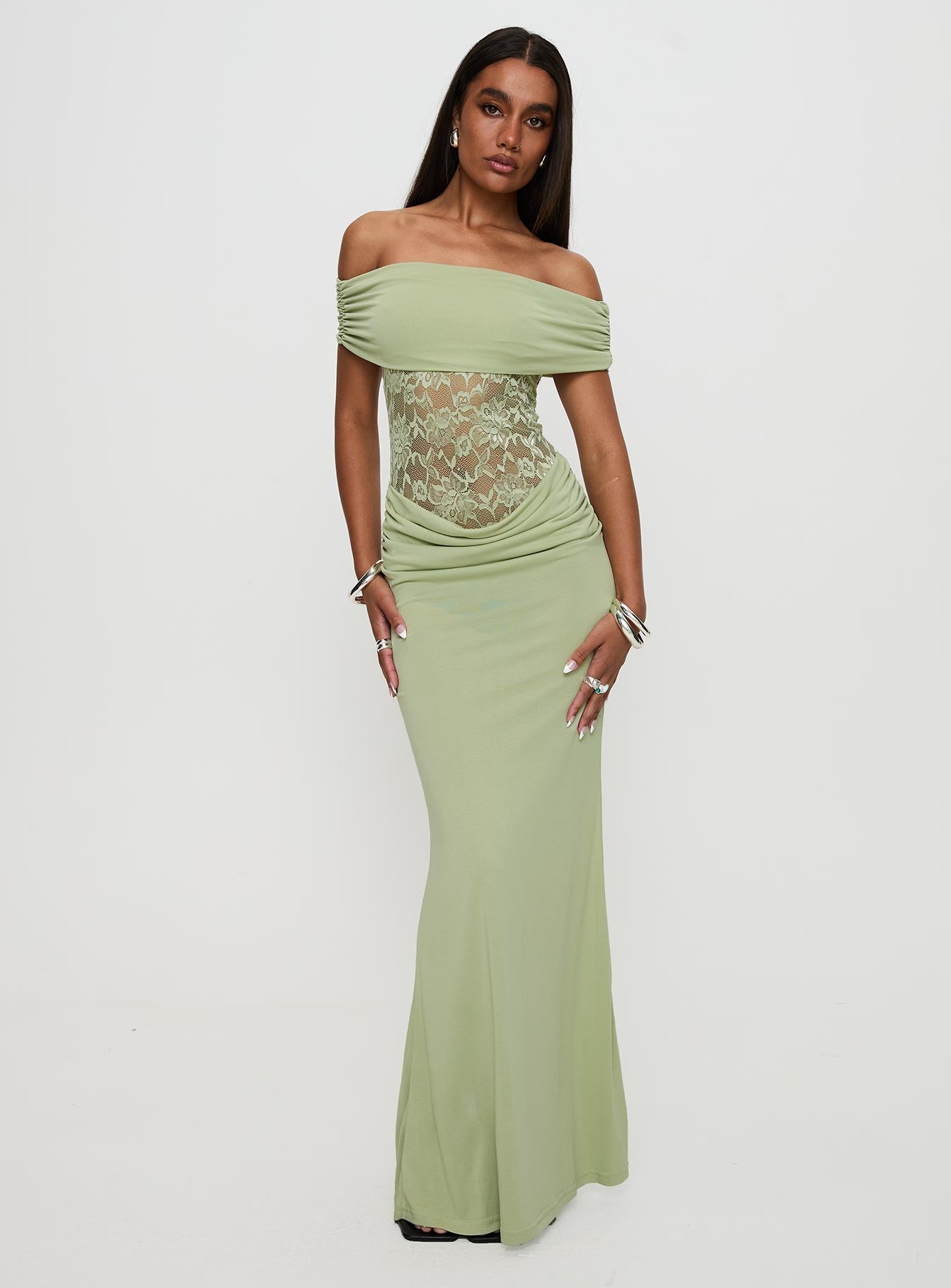 Gwendolen Off The Shoulder Maxi Dress Green