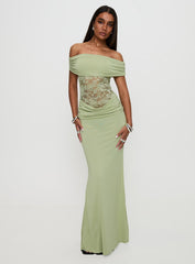 Gwendolen Off The Shoulder Maxi Dress Green