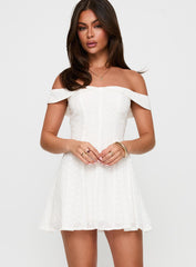 Rosebud Broderie Off The Shoulder Mini Dress White
