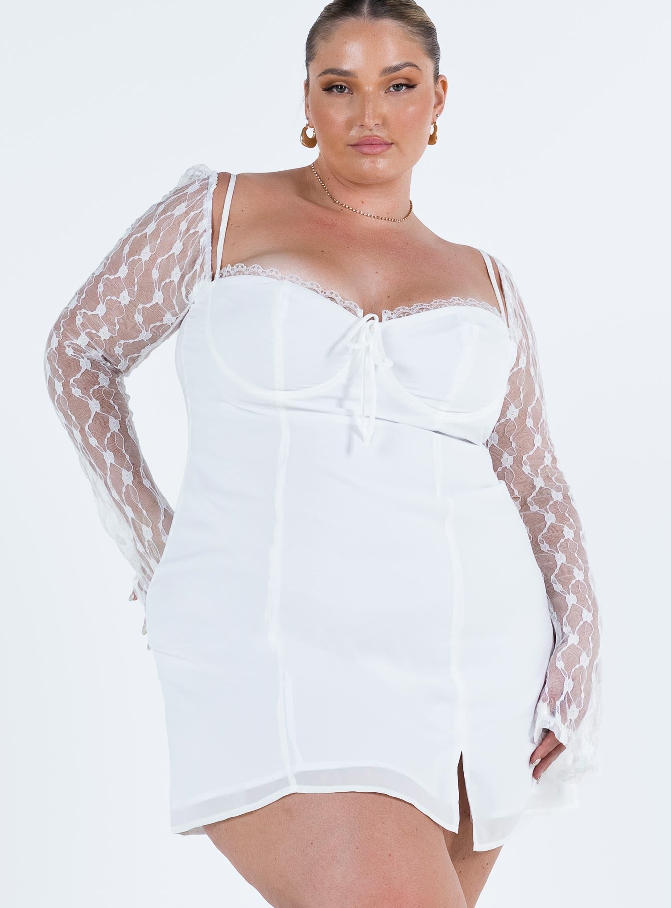 Ashwood Lace Sleeve Mini Dress White Curve