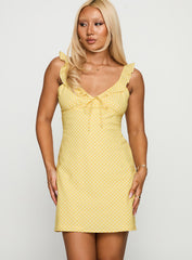 Fall Back In Frill Detail Mini Dress Yellow