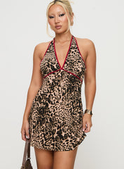Arzelie Bias Halter Mini Dress Leopard