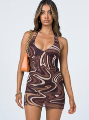 Chrissy Mini Dress Brown Swirl