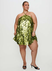Fluorescents Halter Mini Dress Green Curve