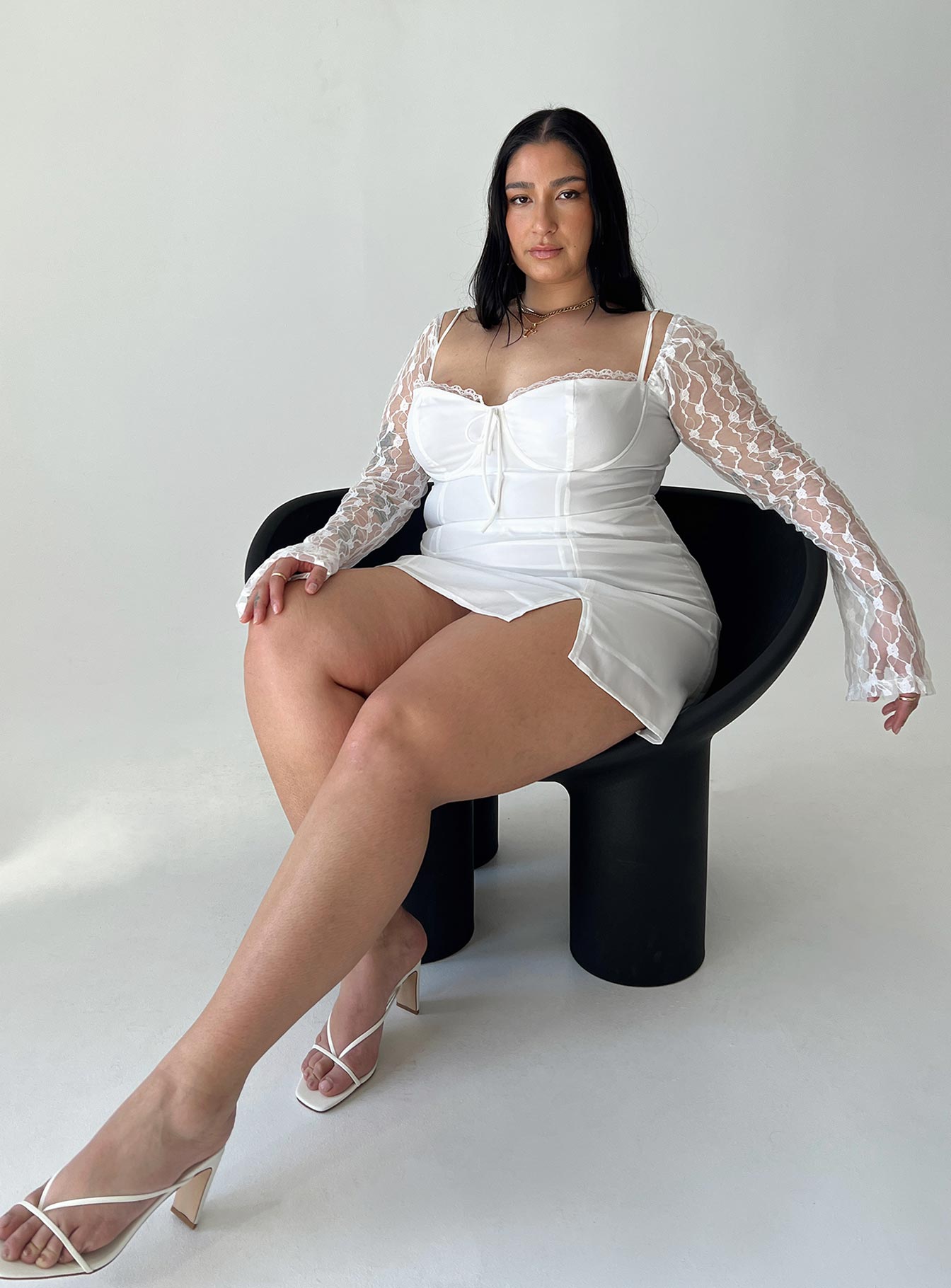 Ashwood Lace Sleeve Mini Dress White Curve