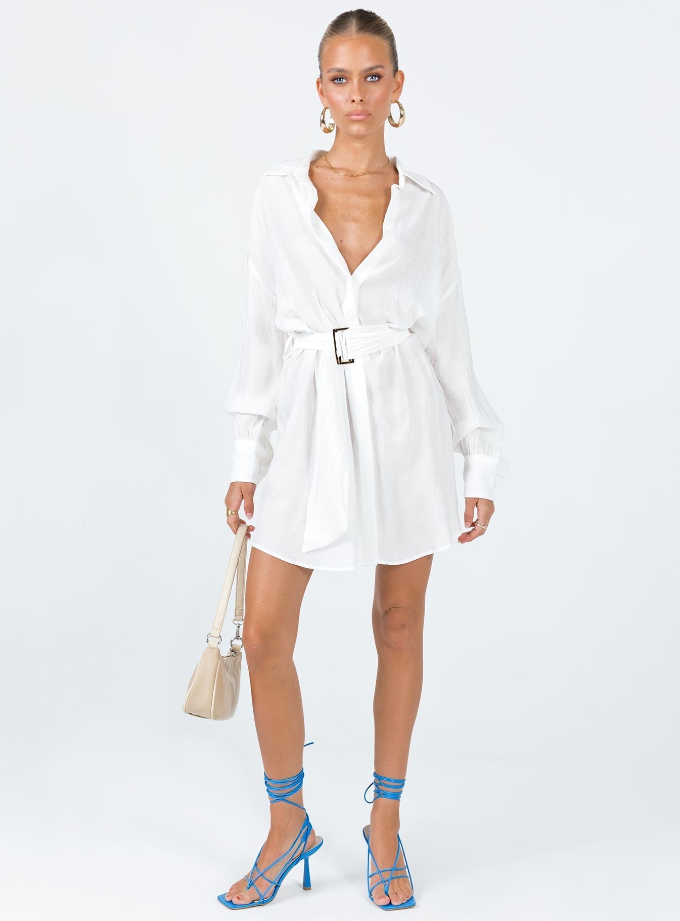 Bilari Textured Fabric Shirt Dress White