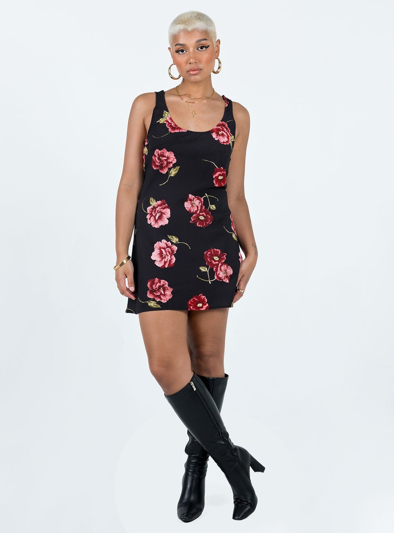 Shelli Vintage Floral Mini Dress Black / Multi