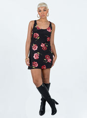 Shelli Vintage Floral Mini Dress Black / Multi