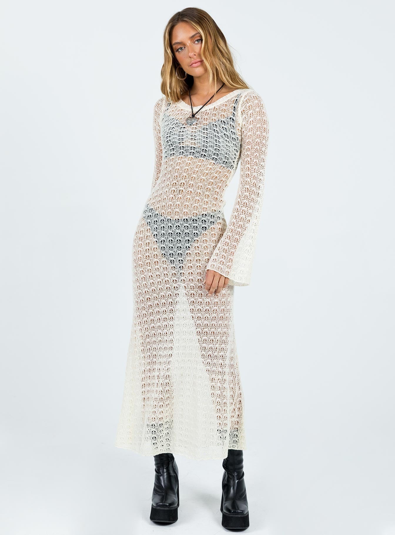 Margarida Crochet Maxi Dress Beige