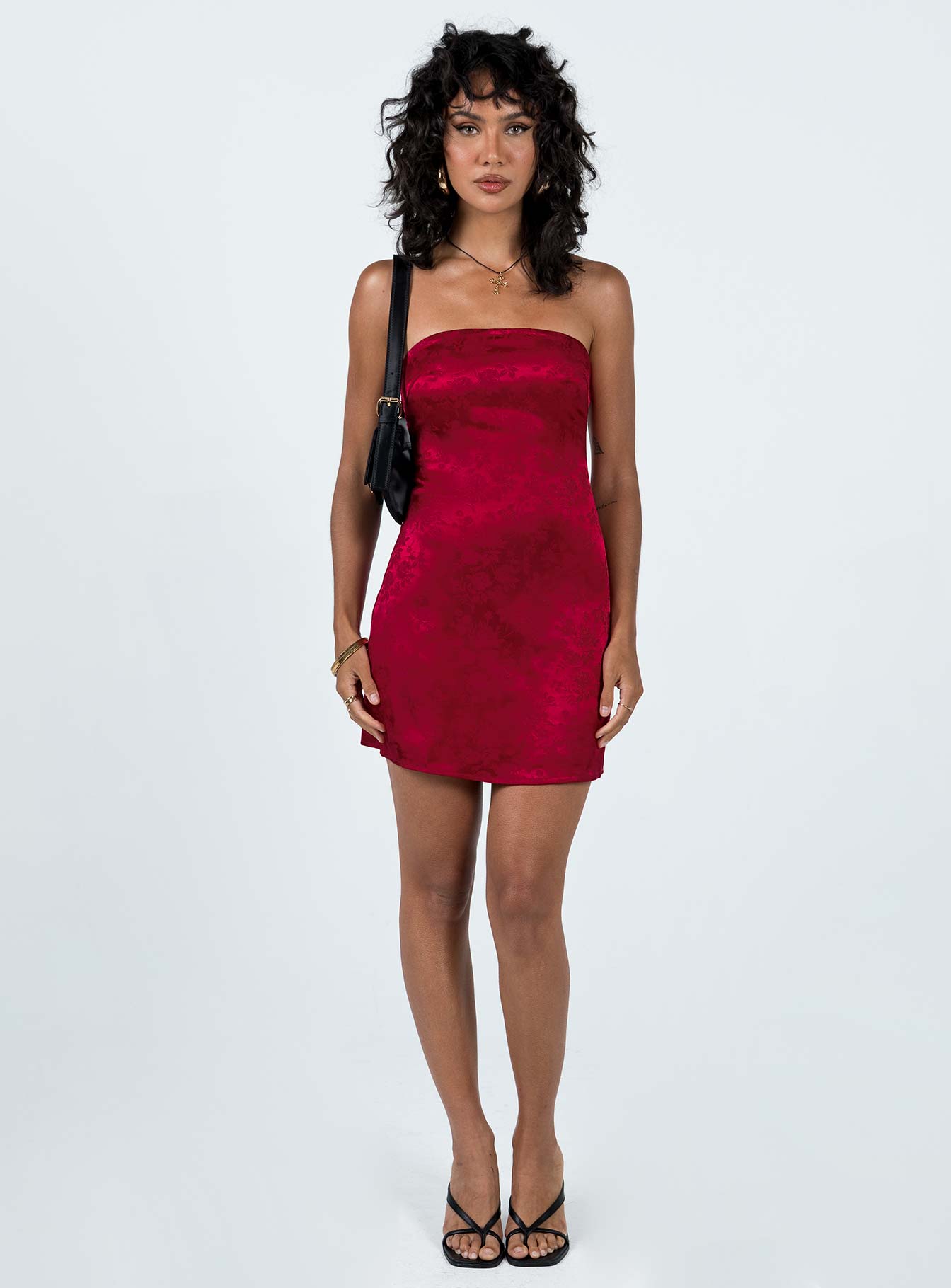 Ramie Strapless Mini Dress Burgundy
