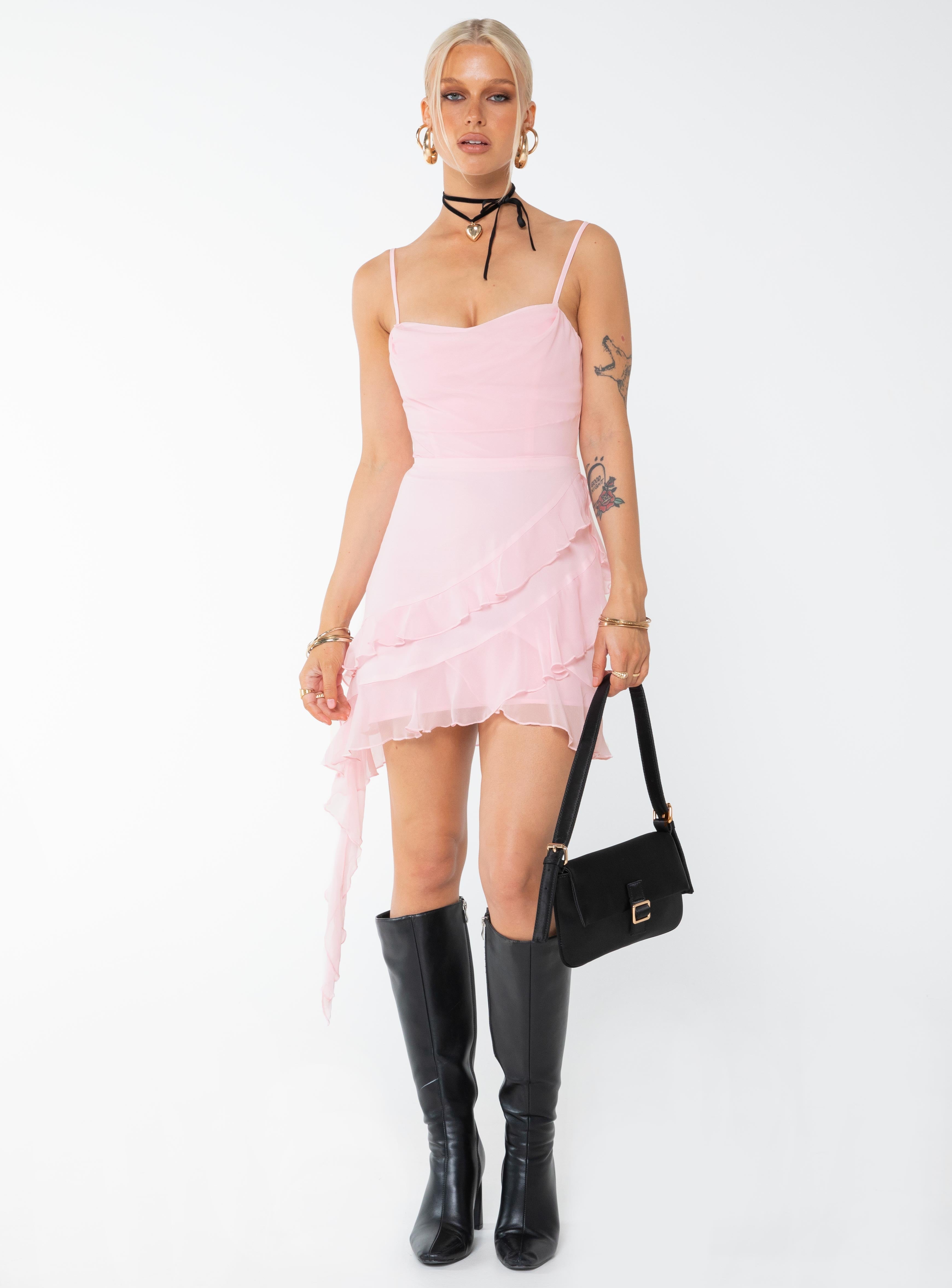 Sopha Frill Mini Dress Pink