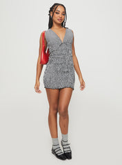 Solving Shirred Mini Dress Black Gingham