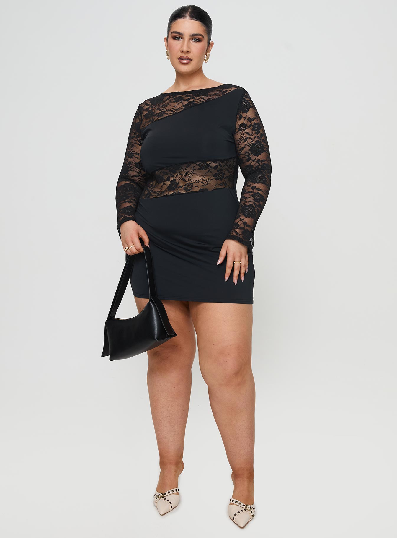 Covington Long Sleeve Mini Dress Black Curve