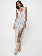 Fairley Asymmetric Midi Dress White / Blue Floral