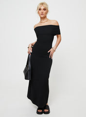 Lassey Off The Shoulder Knit Maxi Dress Black