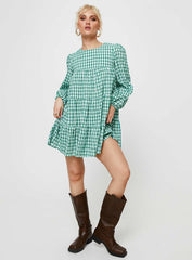 Miami Long Sleeve Mini Dress Green Check