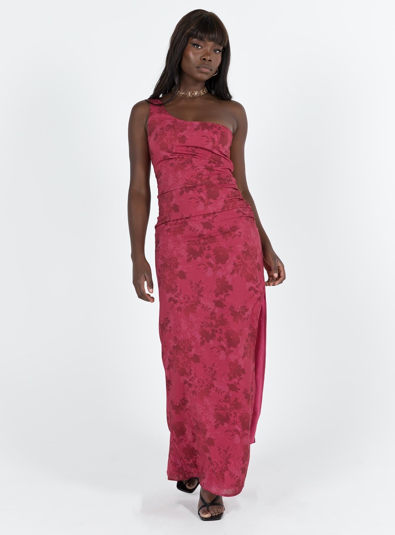 Chika One Shoulder Maxi Dress Red