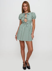 Nurture Bow Mini Dress Green Stripe