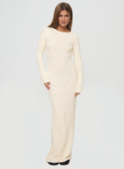 Cosy Up Long Sleeve Boucle Maxi Dress Cream