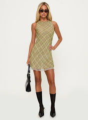 Buffie Shoulder Mini Dress Green Check
