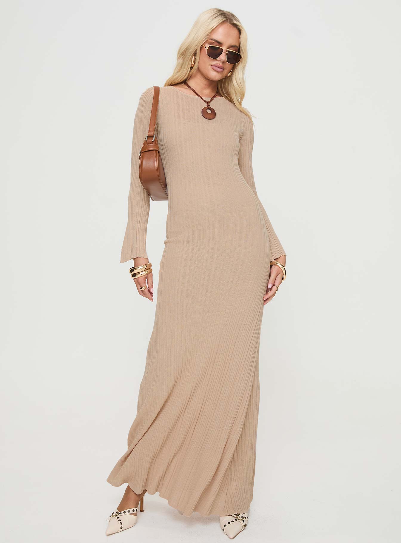Carlota Long Sleeve Maxi Dress Beige