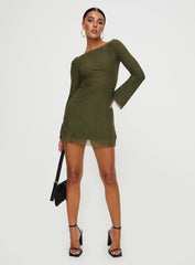 Lukea Long Sleeve Mesh Mini Dress Olive