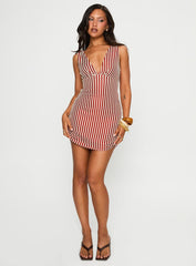 Daphney Plunge Mini Dress Red / Cream