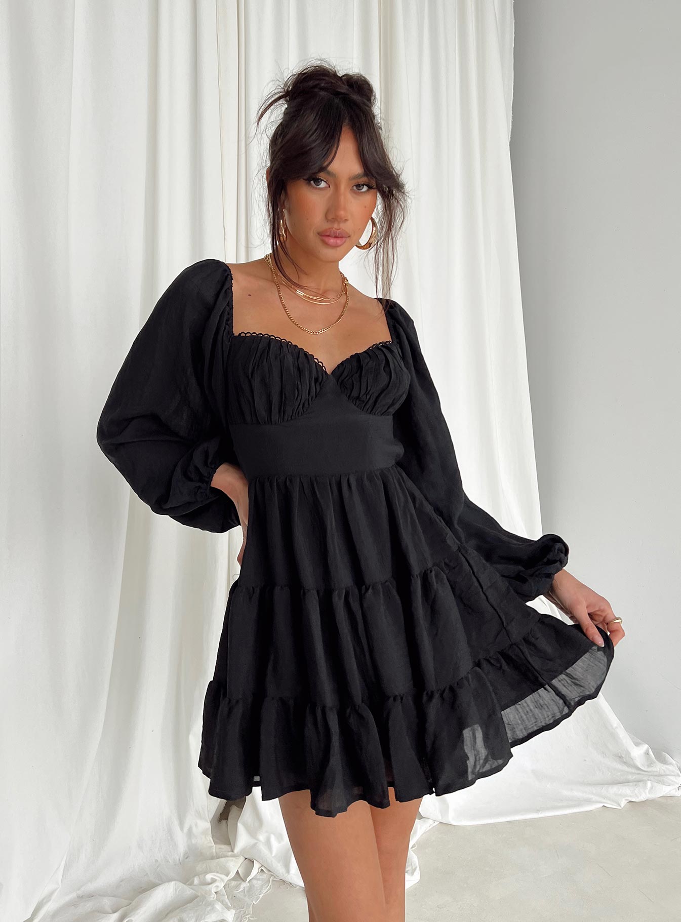 Danny Long Sleeve Mini Dress Black